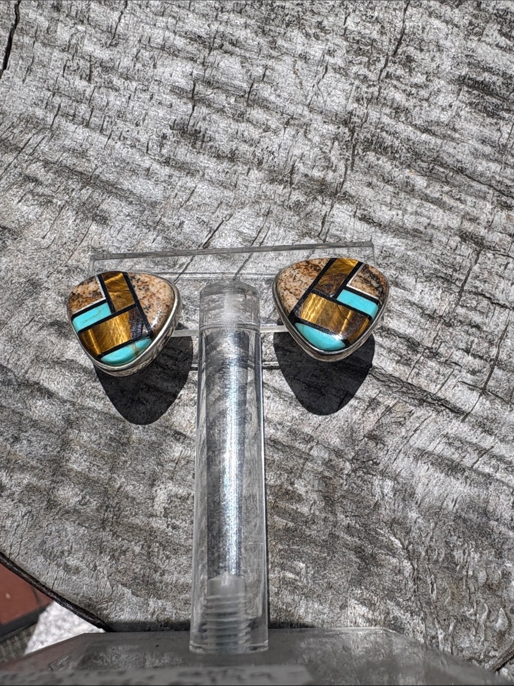 Inlay signed Earrings - Turquoise & Tiger Eye